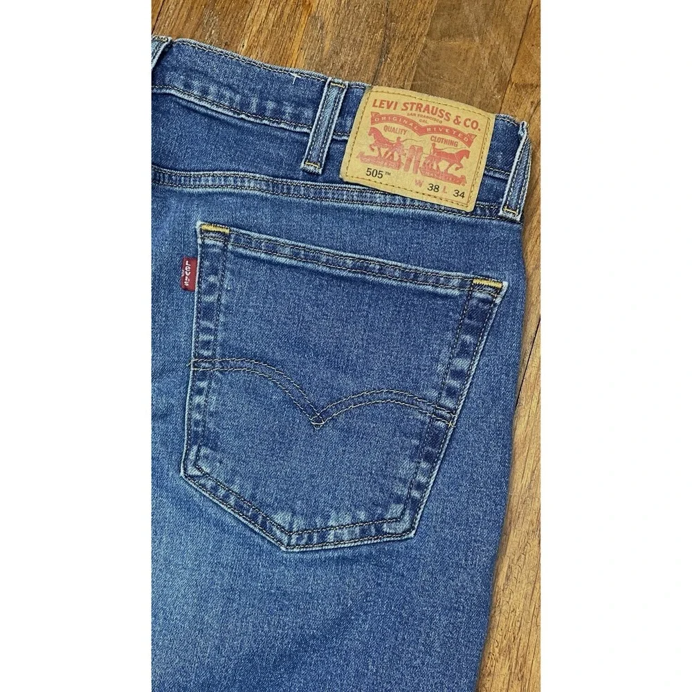 Levis 505‎ Regular Straight Leg Blue Denim Jeans Mens 38x33 Western Workwear